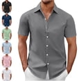 thumbnail image 1 of SGFCWSX Mens Dress Shirt Short Sleeve Button Down, Solid Color Lightweight Breathable Summer Casual Work Wear Gray Size 2XL, 1 of 7