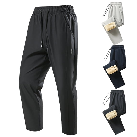 SGFCWSX Mens Fleece Pants, Solid Casual Comfort Elastic Waist Winter Sweatpants Black M