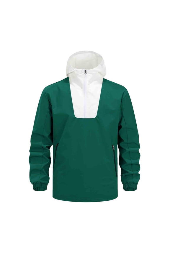 Mens Half Zip Hooded Windbreaker Pullover Jacket Men Color Block Waterproof with Pockets Hoodie Green Size L