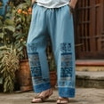 thumbnail image 1 of SGFCWSX Mens Harem Pants Elastic Waist Drawstring Patchwork Loose Boho Hippie Beach Casual Pants Sky Blue Size M, 1 of 5