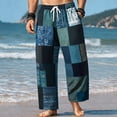 thumbnail image 1 of SGFCWSX Mens Harem Pants Patchwork Elastic Waist Drawstring Loose Boho Hippie Beach Casual Pants Navy Size 4XL, 1 of 5