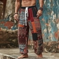 thumbnail image 1 of SGFCWSX Mens Harem Pants Patchwork Elastic Waist Drawstring Loose Boho Hippie Beach Casual Pants Wine Size 4XL, 1 of 5