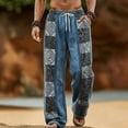 thumbnail image 1 of SGFCWSX Mens Harem Pants Print Patchwork Elastic Waist Drawstring Pockets Loose Boho Hippie Beach Casual Pants Blue Size XL, 1 of 5