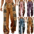 thumbnail image 1 of SGFCWSX Mens Harem Pants Print Patchwork Elastic Waist Drawstring Pockets Loose Boho Hippie Beach Casual Pants Orange Size 2XL, 1 of 6