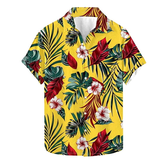 SGFCWSX Mens Hawaiian Shirt, Floral Print Short Sleeve Button Down Shirt for Summer Beach Vacation Multicolor Size S