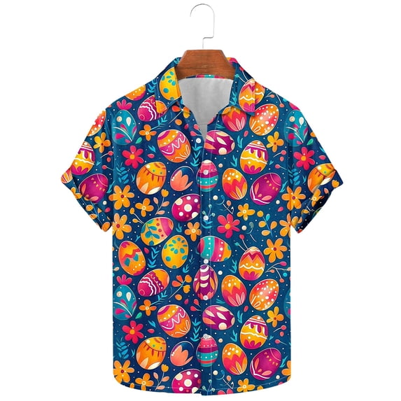 SGFCWSX Mens Hawaiian Shirt Short Sleeve Button Down, Easter Egg Print Lightweight Breathable Summer Casual Wear Multicolor Size 5XL