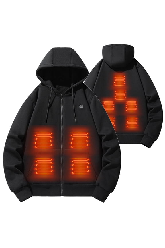 Mens Heated Full Zip Hooded Jacket with 3 Speed Temperature Control Black Size 4XL