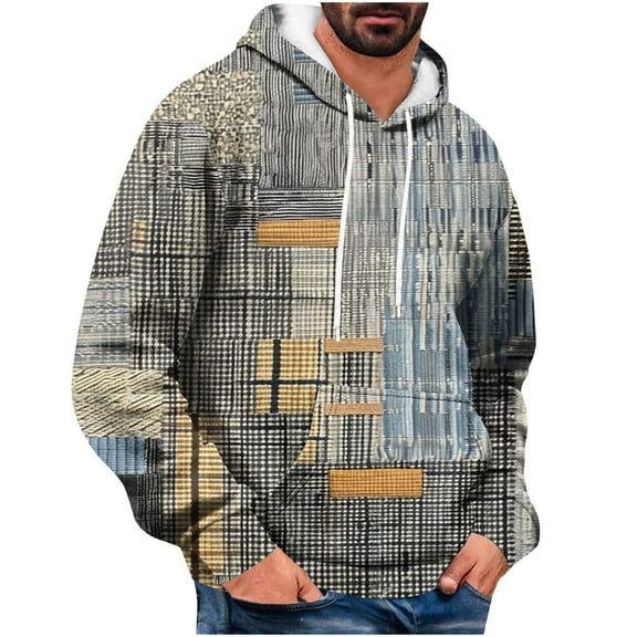 SGFCWSX Mens Hooded Sweatshirt Men Fleece Loose Graphic Pullover Hoodie Gray Size 2XL