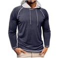 thumbnail image 1 of SGFCWSX Long Sleeve Shirts for Men,Collared with Drawstring Casual Vintage Pullover Tops Navy M, 1 of 7
