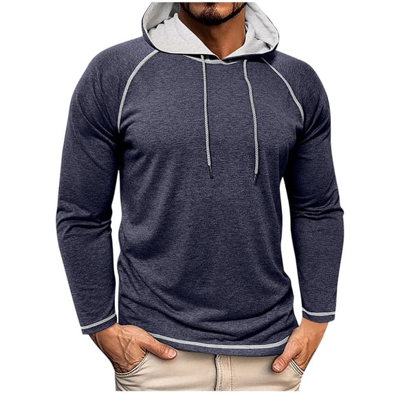 SGFCWSX Long Sleeve Shirts for Men,Collared with Drawstring Casual Vintage Pullover Tops Navy M