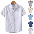 thumbnail image 1 of SGFCWSX Mens Linen Shirt Short Sleeve Button Down, Lightweight Breathable Single Pocket Summer Casual Beach Wear White Size 3XL, 1 of 3