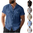 thumbnail image 1 of SGFCWSX Mens Linen Shirt Short Sleeve Button Down, Regular Fit Double Pocket Lightweight Summer Casual Outfit Navy Size M, 1 of 10