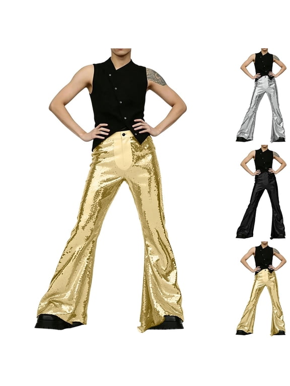 Mens Lurex-Infused Flared Trousers — Stage Street Lightweight Suit Pants Silver Size M