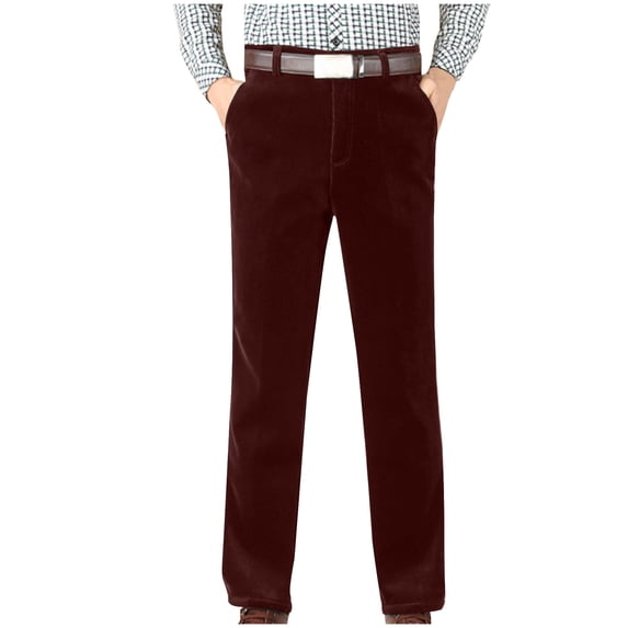 SGFCWSX Mens Pants–Lightweight Non-Fleece Corduroy High-Rise Straight Leg Trousers Wine Size XL