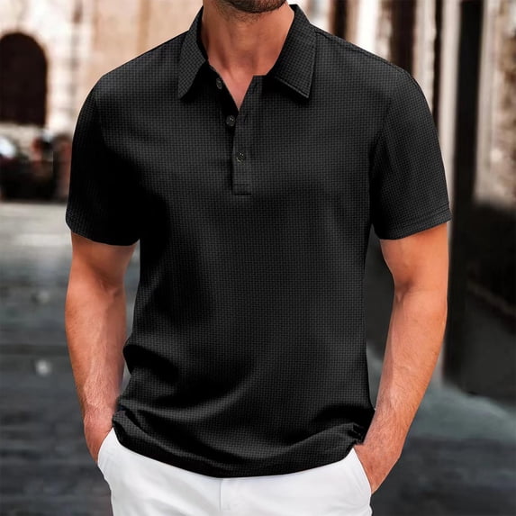 SGFCWSX Mens Polo Shirts Short Sleeve Casual Slim Fit Collared Tops for Men Black Size XL