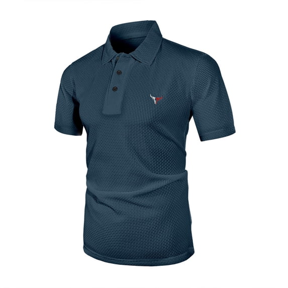SGFCWSX Mens Polo Shirts Short Sleeve Comfortable Slim Fit Waffle Solid Casual Golf Shirts for Men Blue Size L