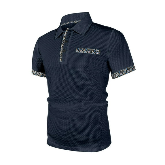 SGFCWSX Mens Polo Shirts Short Sleeve Paisley Pattern Slim Fit Woven Casual Golf Shirts for Men Navy Size XL