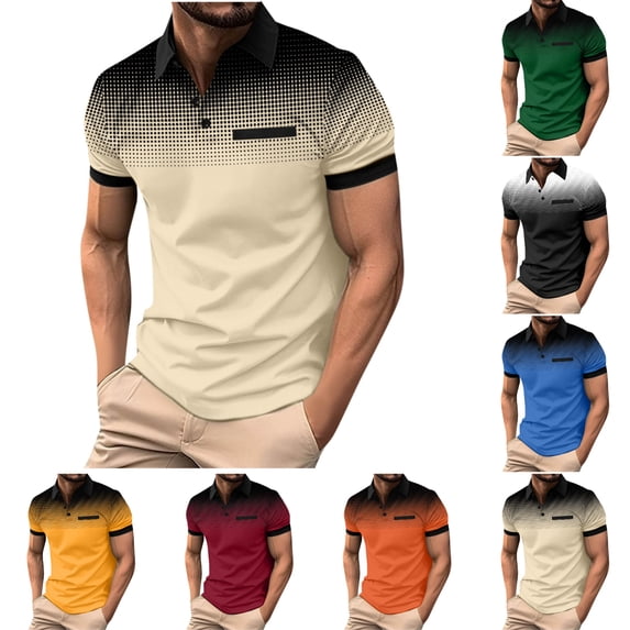 SGFCWSX Mens Polo Shirts Short Sleeve Quick-Dry Gradient Slim Fit Daily Casual Golf Shirts for Men Khaki Size S