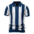 thumbnail image 1 of SGFCWSX Mens Polo Shirts Short Sleeve Slim Fit Zipper Striped Knit Casual Golf Shirts for Men Navy Size L, 1 of 6