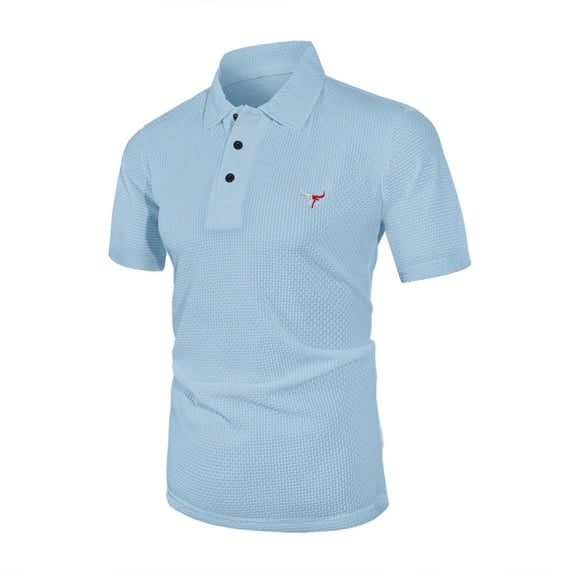 SGFCWSX Mens Polo Shirts Short Sleeve Waffle Slim Fit Comfortable Solid Casual Golf Shirts for Men Light Blue Size L