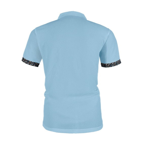 SGFCWSX Mens Polo Shirts Short Sleeve Woven Slim Fit Paisley Pattern Casual Golf Shirts for Men Light Blue Size M