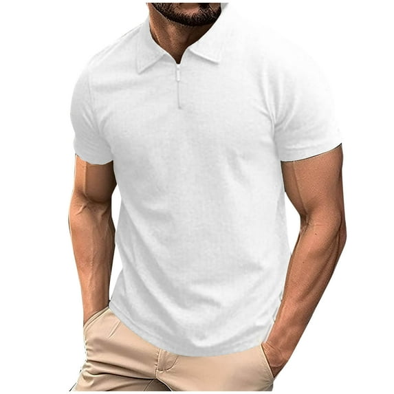 SGFCWSX Mens Polo Shirts Short Sleeve with Half-Zip Moisture-Wicking Slim Fit Quick-Dry Casual Golf Shirts for Men White Size 2XL