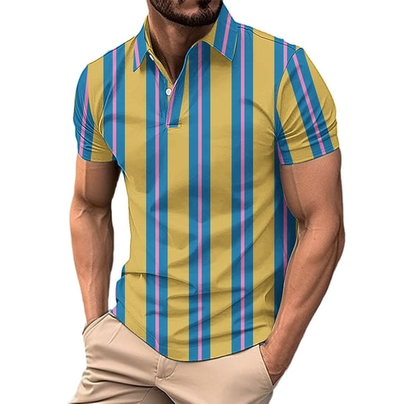 SGFCWSX Mens Polo Shirts Slim Fit Striped Short Sleeve Quick Dry Casual Daily Golf Shirts for Men Yellow Size M