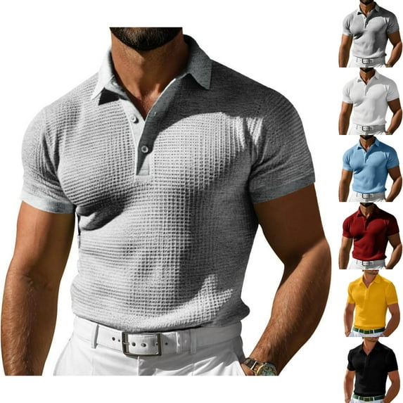 SGFCWSX Mens Polo Shirts Slim Fit Textured Knit Short Sleeve Casual Daily Golf Shirts for Men Gray Size S
