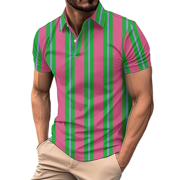 SGFCWSX Mens Polo Shirts Striped Short Sleeve Quick Dry Slim Fit Casual Daily Golf Shirts for Men Pink Size L