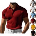 thumbnail image 1 of SGFCWSX Mens Polo Shirts Textured Knit Short Sleeve Slim Fit Casual Daily Golf Shirts for Men Red Size L, 1 of 10