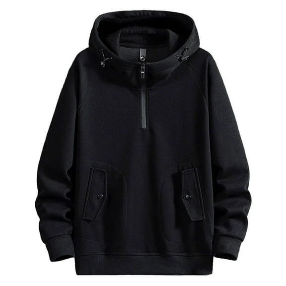 SGFCWSX Mens Quarter Zip Pullover Sweatshirts Men Relaxed Warm with Pocket Solid Color Hoodie Black Size 3XL