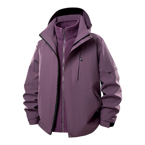 SGFCWSX Mens Rain Jacket 3 in 1 Men Waterproof Windproof Hooded Hiking Outdoor Coat Purple Size 5XL