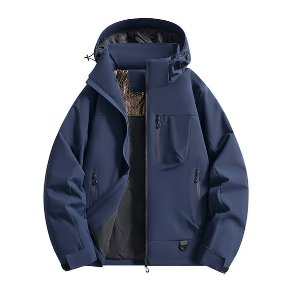 SGFCWSX Mens Rain Jacket Men Hooded Waterproof Outdoor Windproof Quilted Oversized Soft Coat Dark Blue Size L