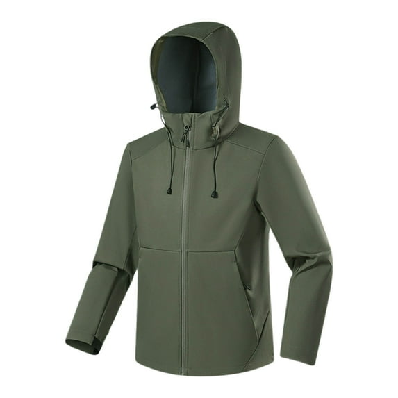 SGFCWSX Mens Raincoat with Hood Waterproof Men Windproof Hiking Cozy Outdoor Softshell Coat Army Green Size L