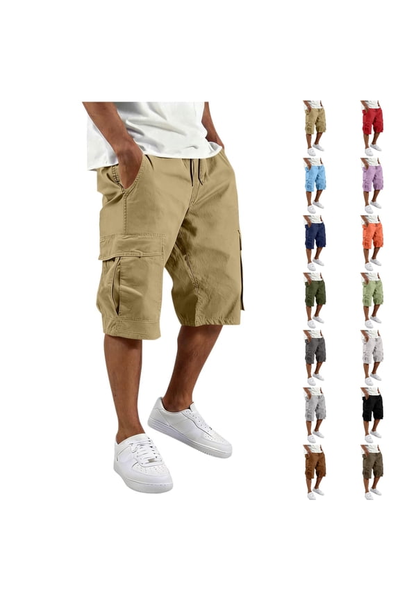 Mens Relaxed Fit Below Knee Cargo Shorts Men Outdoor Multi-Pocket Casual Work Shorts for Summer Khaki Size XL