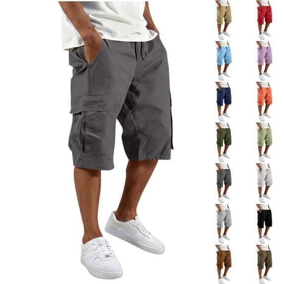SGFCWSX Mens Relaxed Fit Below Knee Cargo Shorts Men Outdoor Work Casual Multi-Pocket Shorts for Summer Dark Gray Size L