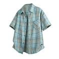 thumbnail image 1 of SGFCWSX Mens Short Sleeve Button Down Shirts, Men Plaid Loose Fit Casual Summer Shirt with Chest Pocket Blue Size 3XL, 1 of 2