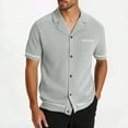 thumbnail image 1 of SGFCWSX Mens Short Sleeve Button Down Shirts, Men's Knit Textured Casual Shirt with Contrast Trim Gray Size L, 1 of 9