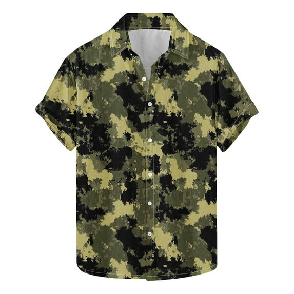 SGFCWSX Mens Short Sleeve Button Down Shirts, Men's Loose Fit Camo Print Button Up Shirt for Daily Wear Camouflage Size L