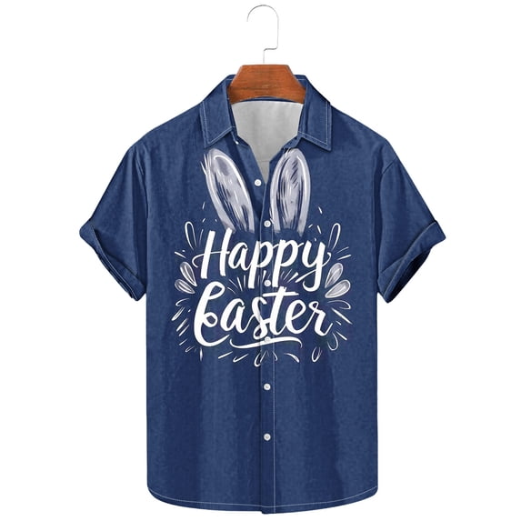 SGFCWSX Mens Short Sleeve Button Down Shirts, Men's Loose Fit Easter Print Button Up Shirt for Festive Outfits White Size 3XL