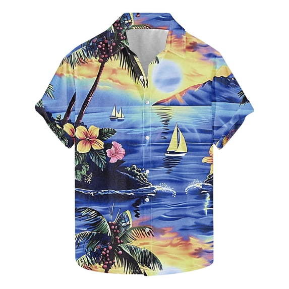 SGFCWSX Mens Short Sleeve Button Down Shirts, Men's Tropical Palm Tree Print Hawaiian Shirt for Beach Vacation Multicolor Size M