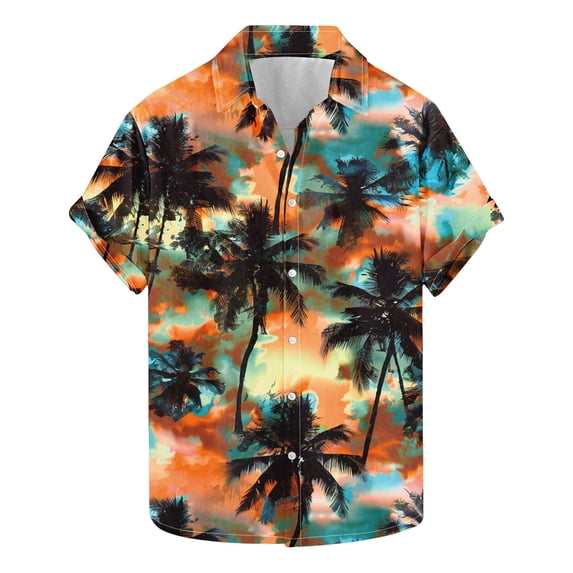 SGFCWSX Mens Short Sleeve Button Down Shirts, Men's Tropical Palm Tree Print Hawaiian Shirt for Beach Vacation Multicolor Size S