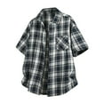 thumbnail image 1 of SGFCWSX Mens Short Sleeve Button Down Shirts, Retro Plaid Oversized Button Up Shirt for Casual Summer Outfits Navy Size M, 1 of 2