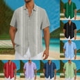 thumbnail image 1 of SGFCWSX Mens Short Sleeve Button Up Guayabera Shirt Striped Cuban Collar Casual Shirt for Summer Beach Vacation Gray Size 2XL, 1 of 6