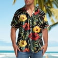 thumbnail image 1 of SGFCWSX Mens Short Sleeve Hawaiian Shirt Button Down, Tropical Floral Print Stylish Summer Vacation Casual Outfit Multicolor Size L, 1 of 5