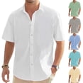 thumbnail image 1 of SGFCWSX Mens Short Sleeve Linen Shirt Button Down, Plain Design Lightweight Summer Casual Work Daily Outfit White Size XL, 1 of 9