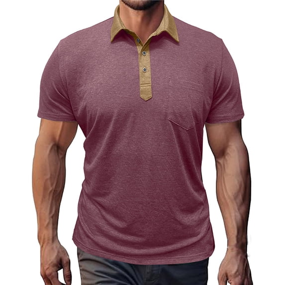 SGFCWSX Mens Short Sleeve Polo Shirt Chest Pocket Slim Fit Casual Golf Shirts for Men Wine Size M