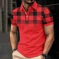 thumbnail image 1 of SGFCWSX Mens Short Sleeve Polo Shirt, Men Comfortable Classic Button Collar Gradient Plaid Casual Golf Shirts Red Size L, 1 of 5