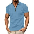 thumbnail image 1 of SGFCWSX Mens Short Sleeve Polo Shirt, Men Half-Zip Collar Plaid Casual Golf Shirts Light Blue Size L, 1 of 7