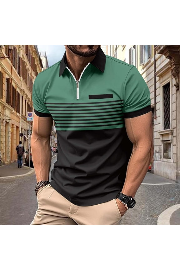 Mens Short Sleeve Polo Shirts Half-Zip Collar Comfortable Casual Golf Shirts for Men Green Size M